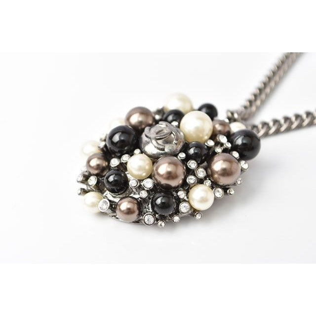Chanel CC Marked Rhinestone Pearl Black White Silver — view 3