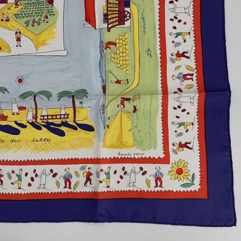 Hermes Carre 90 RE TOUR A LA Terre Homeward Bound Navy X Multicolor 100% Silk