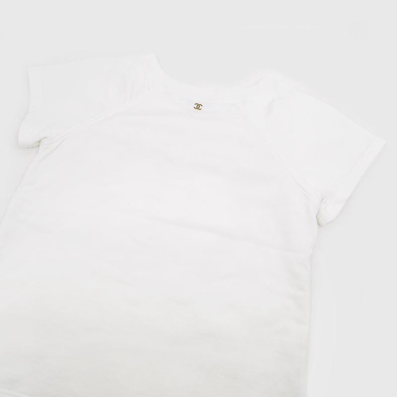 Chanel Short Sleeve Cut And Sew - P57840k0726 Size XS Coco Mark White