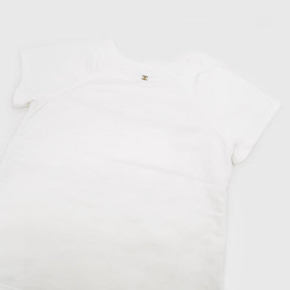 Chanel Short Sleeve Cut And Sew - P57840k0726 Size XS Coco Mark White