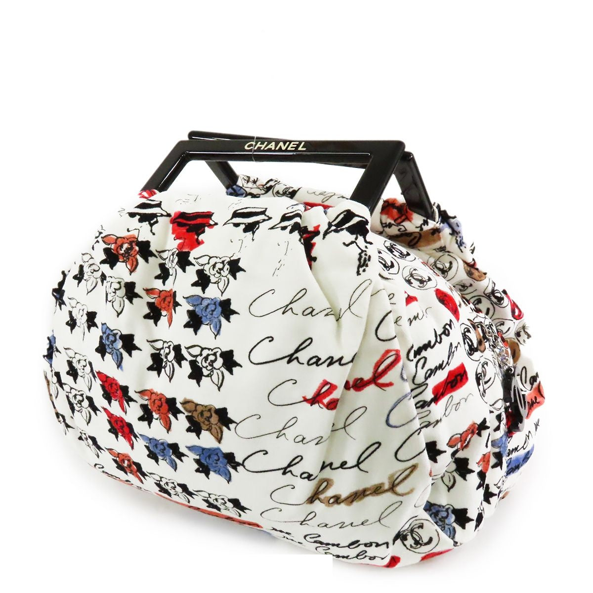 Chanel Camellia Plastic Handle Bag White Black Multicolor Silver Velour Coco — view 2