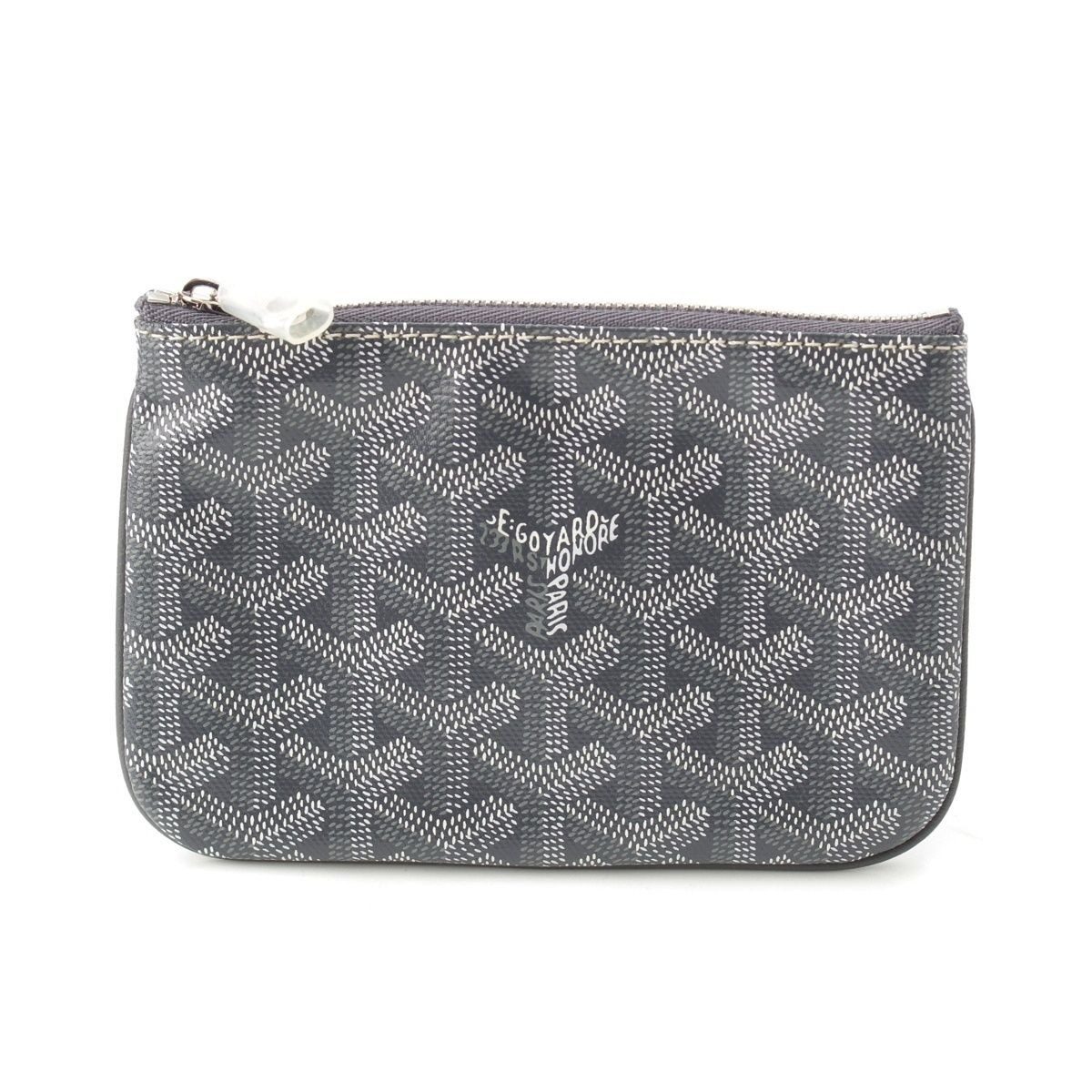 Goyard Matignon Cotton Linen Senna Mini Herringbone Pattern Pouch Gray