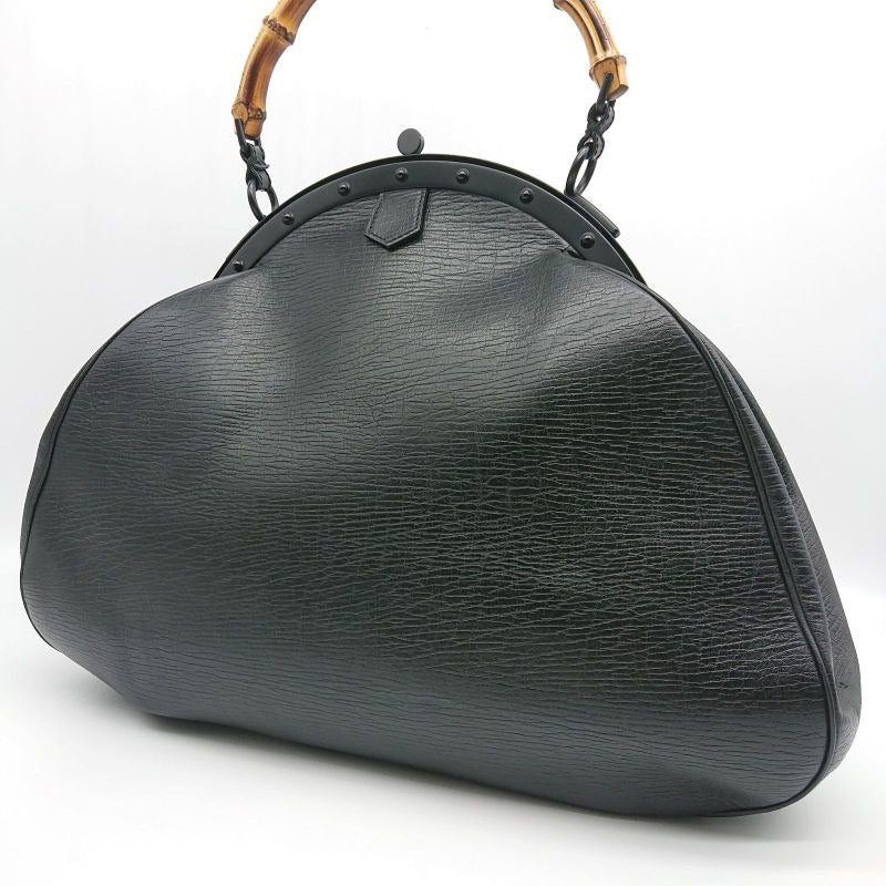 Gucci Bamboo Clasp Handbag Black Leather