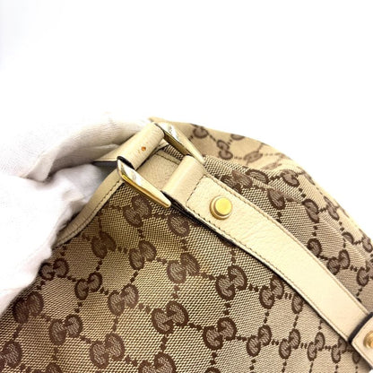 Gucci Abby GG Canvas Tote Bag Leather X Canvas Brown Shoulder Bag Gold 130736
