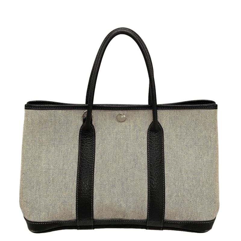 Hermes Garden Party TPM Ivory And Black Silver Hardware Tote Bag