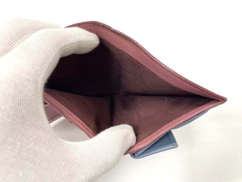 Prada Etiquette Calf Leather Compact Wallet Bifold Wallet Pink X Light Blue