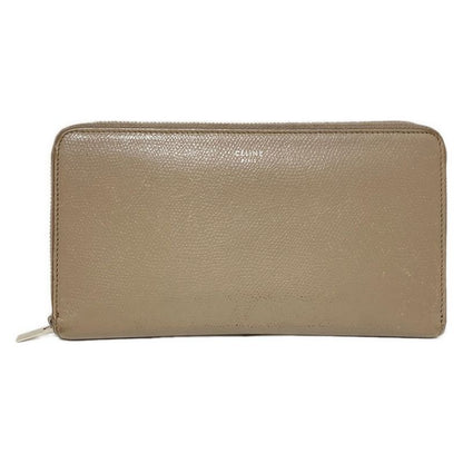 Celine Long Wallet - Gray Beige Round Zipper Leather
