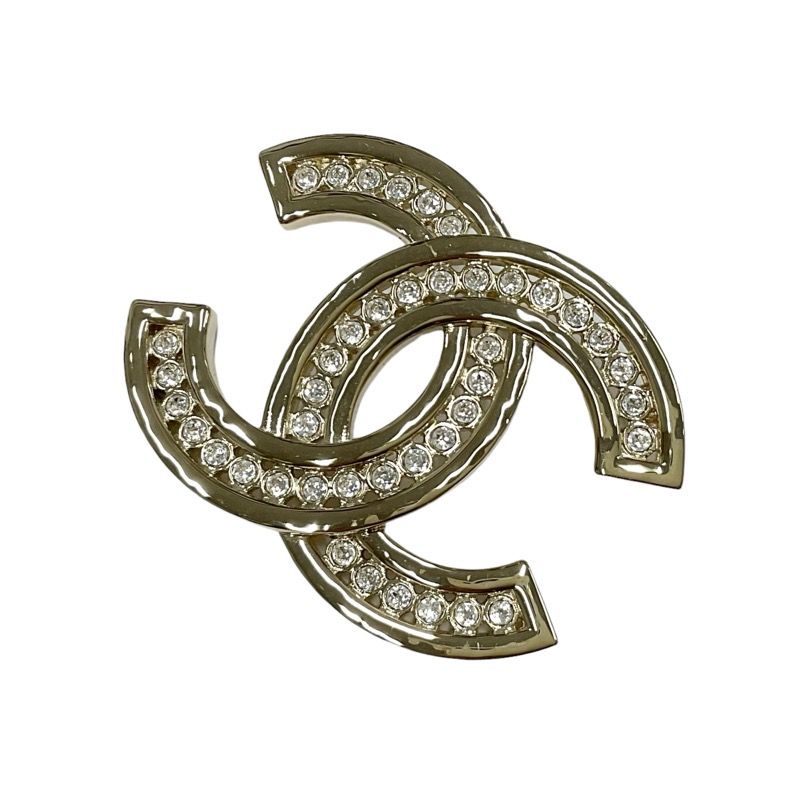 Chanel Brooch Corsage Gold Here Mark Rhinestone