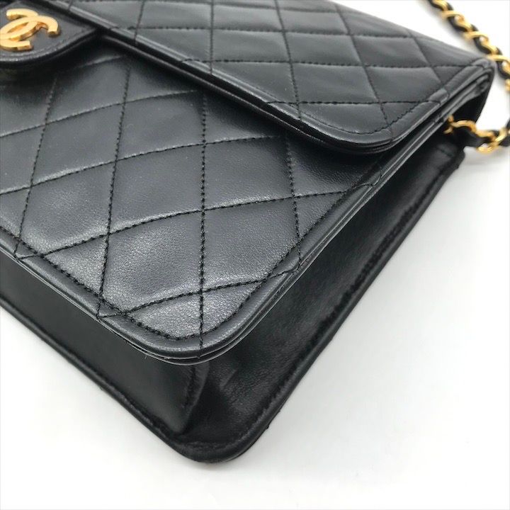 Chanel CC Logo Quilted Lambskin Push Lock Chain Shoulder Bag Black