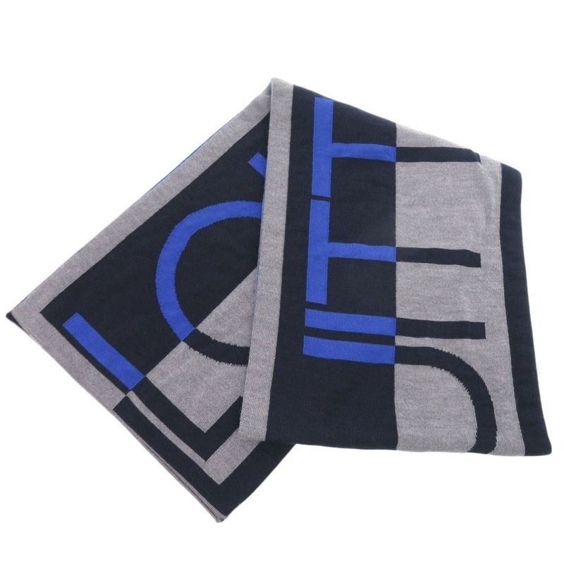 Louis Vuitton Echarpe Horizon Wool Grey Navy Scarf 1320