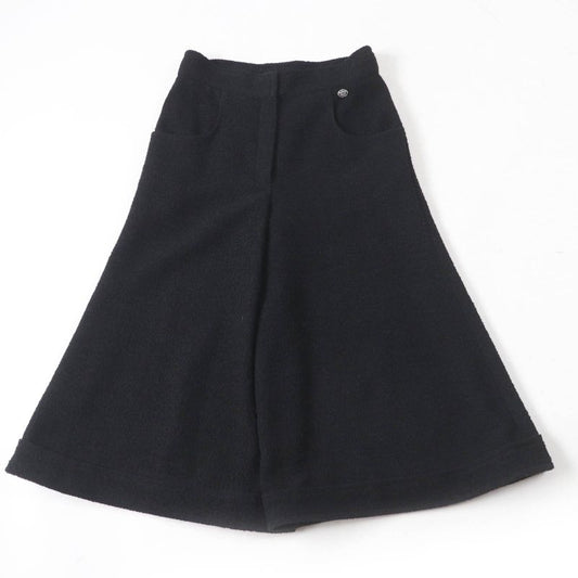 CHANEL P54700v30847 Wool Logo Plate Tweed Gaucho Pants Wide Pants Black 38 Made