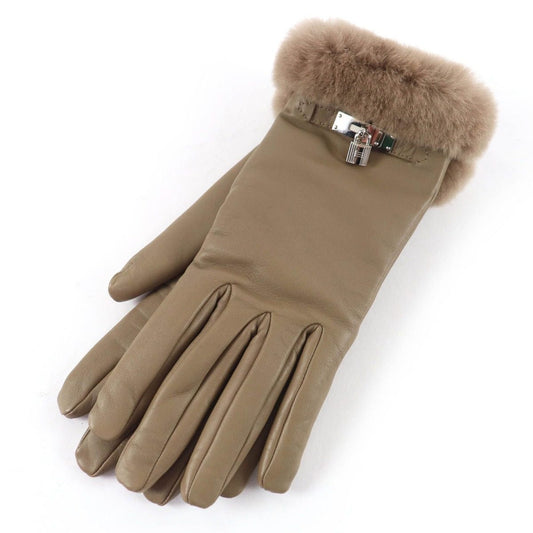 Hermes Princess Agneau Milo Lambskin Mink Etoupe Silver Kelly Gloves with