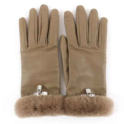 Hermes Princess Agneau Milo Lambskin Mink Etoupe Silver Kelly Gloves with — view 3