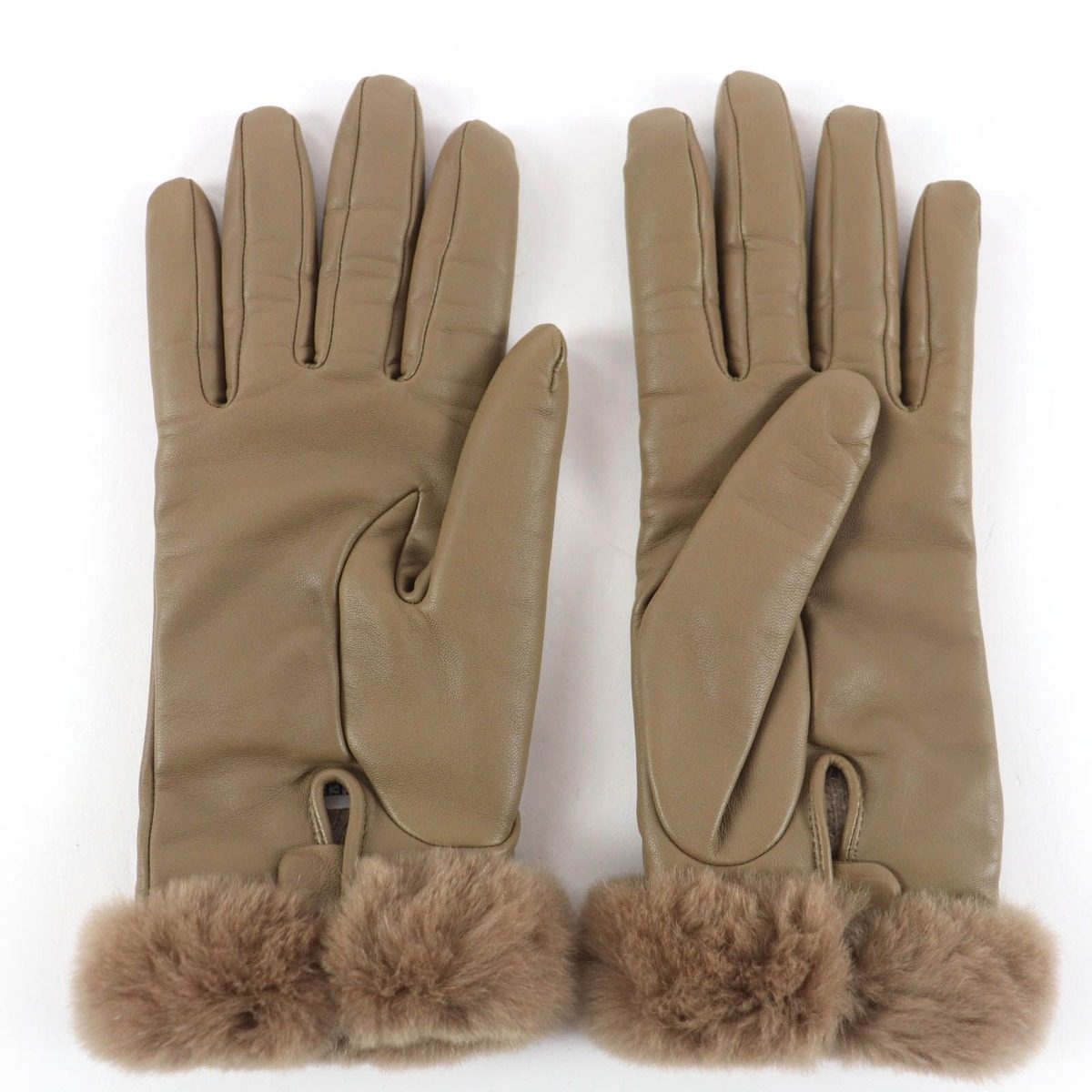 Hermes Princess Agneau Milo Lambskin Mink Etoupe Silver Kelly Gloves with — view 4