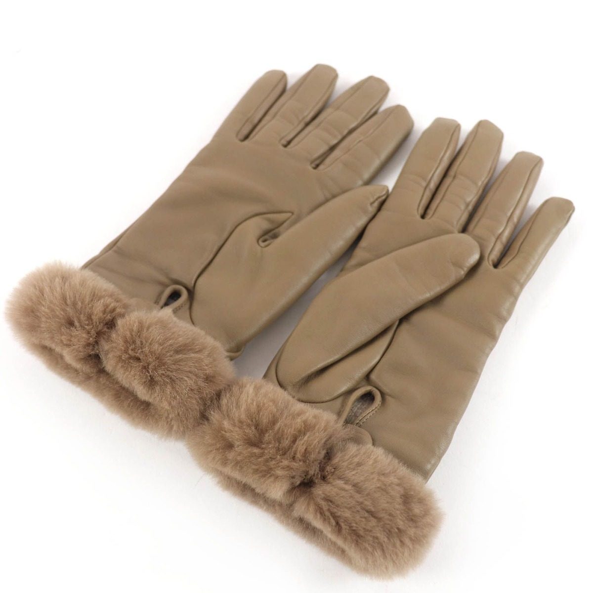 Hermes Princess Agneau Milo Lambskin Mink Etoupe Silver Kelly Gloves with — view 6