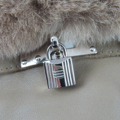 Hermes Princess Agneau Milo Lambskin Mink Etoupe Silver Kelly Gloves with — view 7