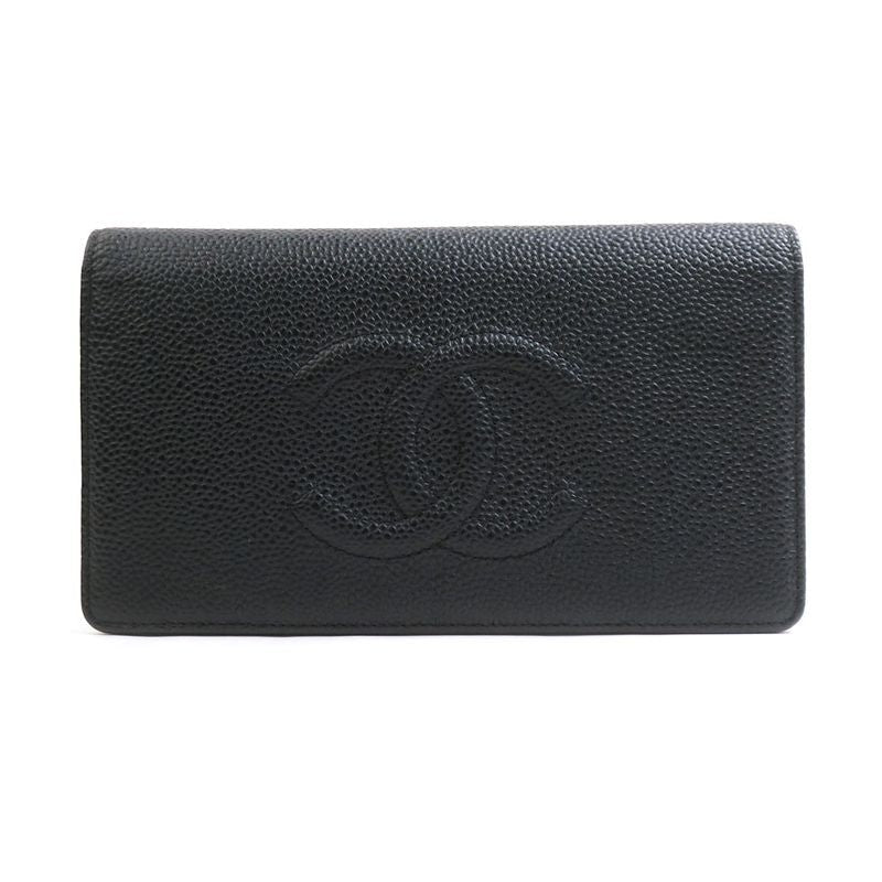 Chanel Bifold Long Caviar Black Wallet