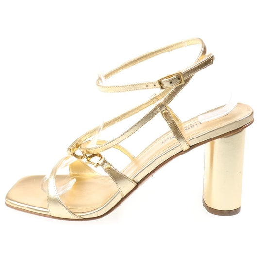 Dior CD Logo Belt Square Toe Heel Strap Sandals Shoes Gold