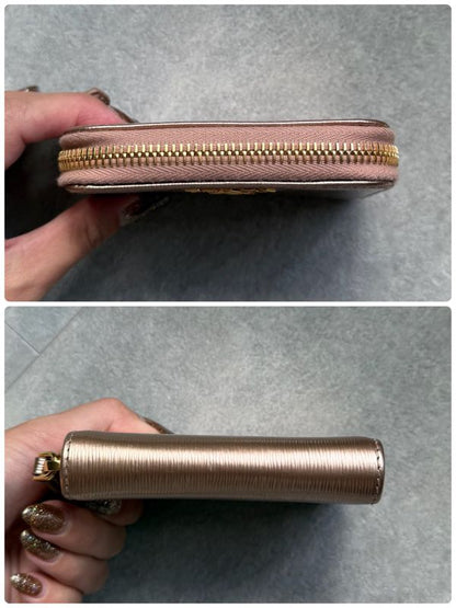 Prada Round Zipper Coin Case Card Case Viteromove Saffiano Pink Gold Box with