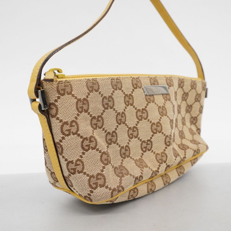 Gucci Handbag GG Canvas 07198 Canvas Brown Yellow Silver Hardware Women