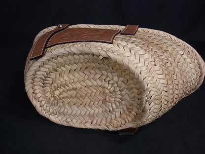 Loewe Anagram Basket Bag Raffia X Leather Handbag Tote Women Brown Fp7236