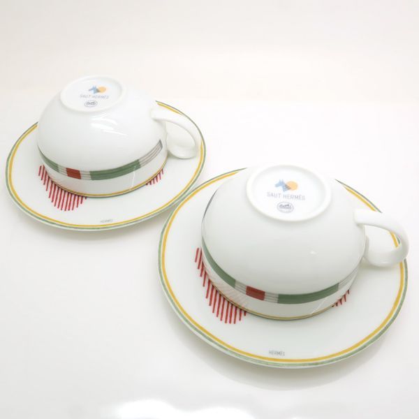 Hermes Saut Hermes Tea Cup & Saucer Set Of 2 Pair Box Hermes Saut Hermes C&S