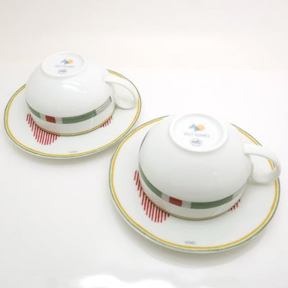 Hermes Saut Hermes Tea Cup & Saucer Set Of 2 Pair Box Hermes Saut Hermes C&S