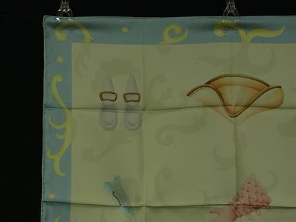 Bvlgari 100% Silk Large Scarf Shawl Women's Cream And Blue Fc5968