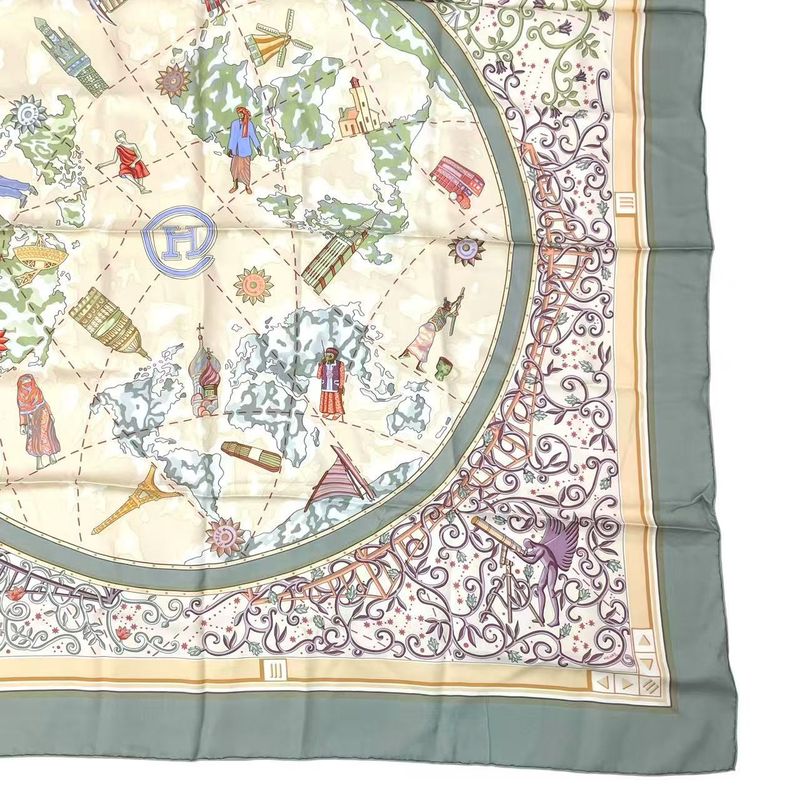 Hermes Carre 90 Wwwhermescom World Map Scarf Silk Green