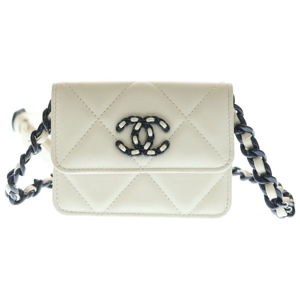 Chanel 19 CC Logo Lambskin Mini Chain Wallet Leather Shoulder Bag White