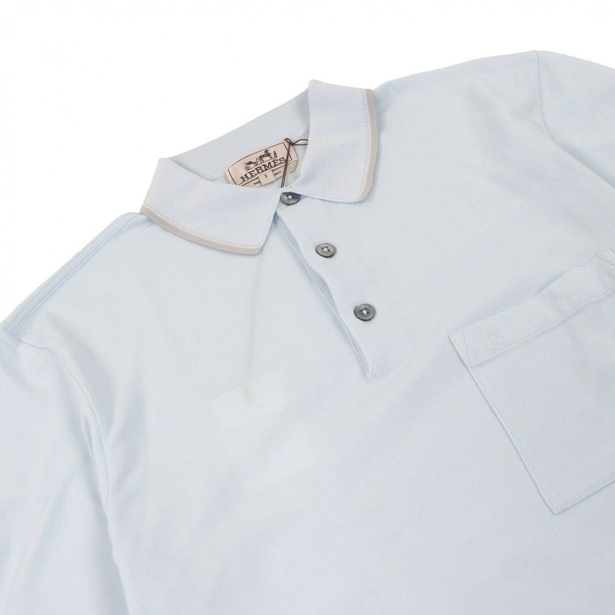 Hermes Cotton H Logo Embroidery Short Sleeve Polo Shirt Light Blue — view 2