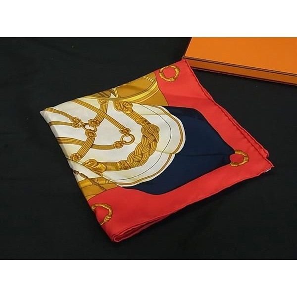 Hermes Soleil de Soie Carre 90 Silk Scarf Shawl Red Multicolor