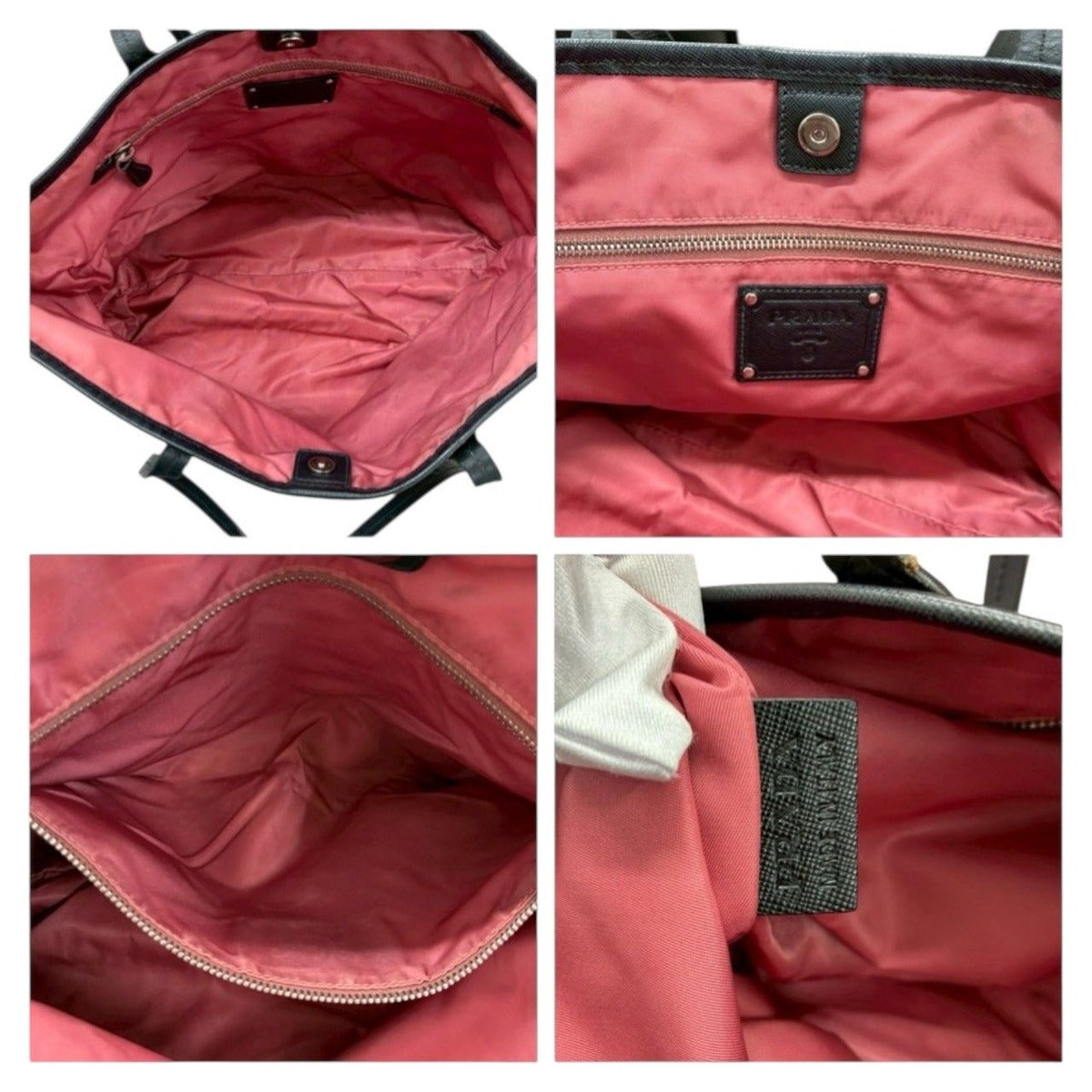 Prada Tessuto Saffiano Black Nylon Leather Tote Shoulder Bag — view 4