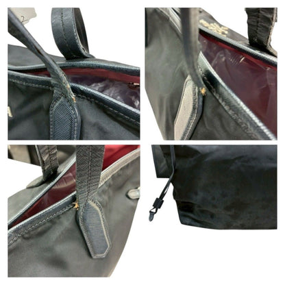 Prada Tessuto Saffiano Black Nylon Leather Tote Shoulder Bag — view 8