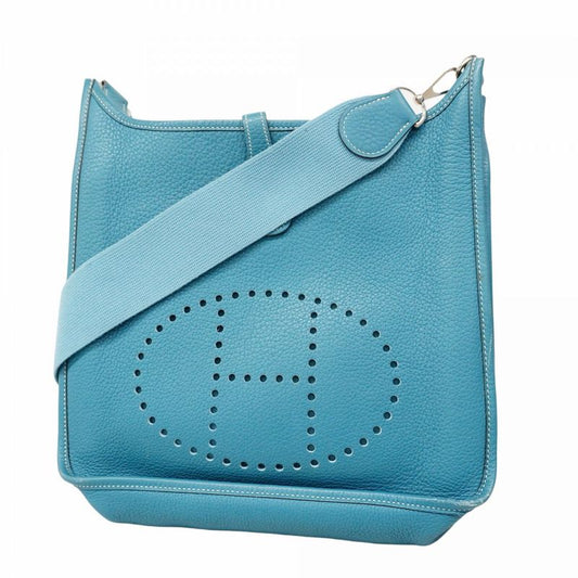 Hermes Shoulder Bag Evelyn 2PM Taurillon Cles Mance Blue Jean Silver Hardware