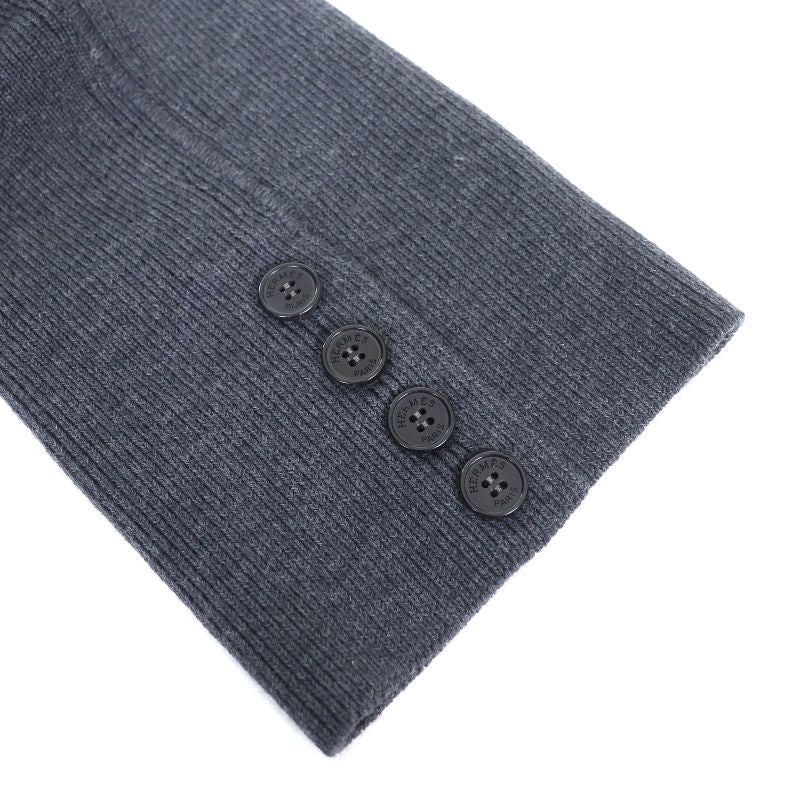 Hermes 2192003 Wool Serie Buttoned Deerskin Wool Long Knitted Coat Charcoal