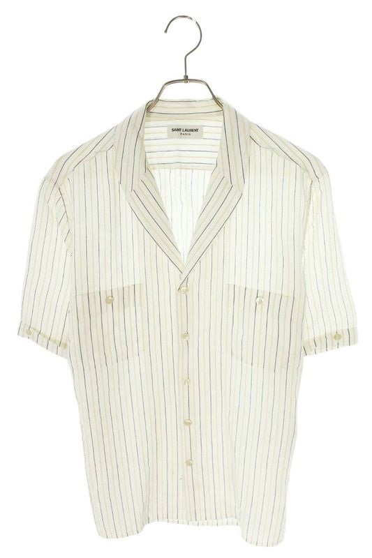 Saint Laurent Paris 637283 Y1c28 Striped Open Collar Short Sleeve Shirt Men 38