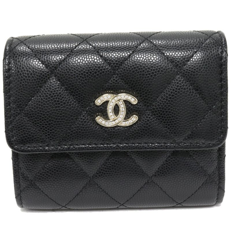 Chanel Trifold Wallet With Coin Purse Classic Small Wallet Caviar Skin Black