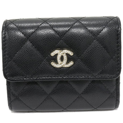 Chanel Trifold Wallet With Coin Purse Classic Small Wallet Caviar Skin Black