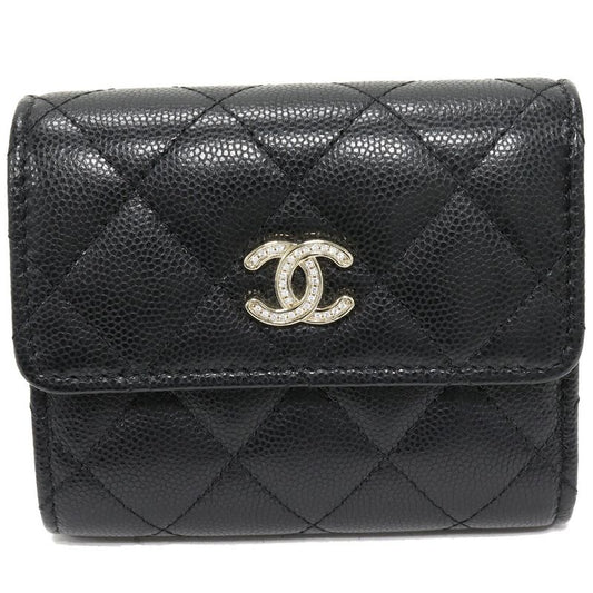 Chanel Trifold Wallet With Coin Purse Classic Small Wallet Caviar Skin Black