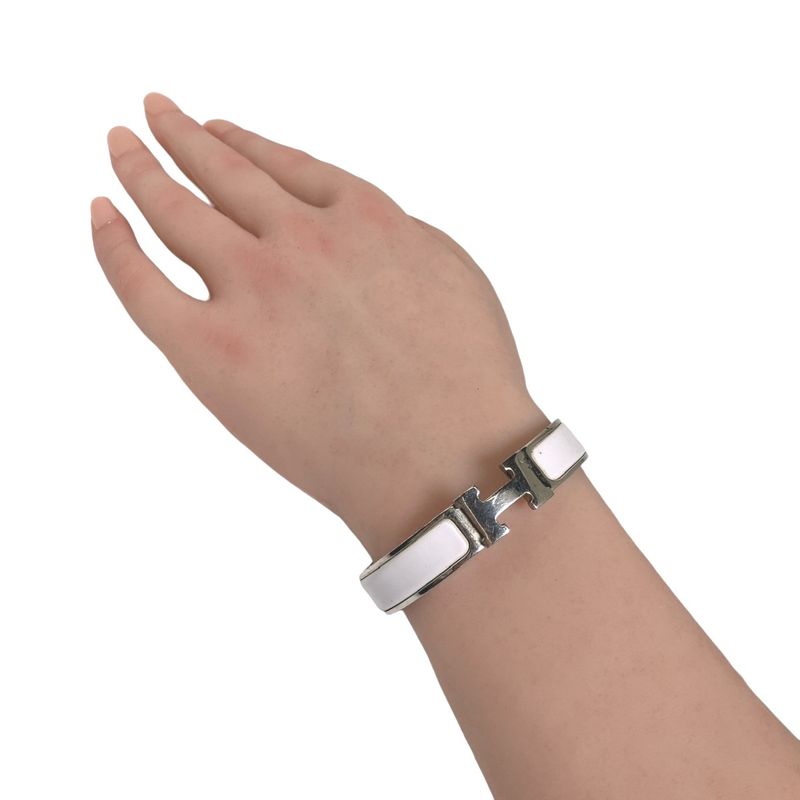 Hermes Bracelet Click Clack Bangle Hermes White And Silver