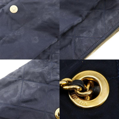 Prada Chain Shoulder Quilted Nylon Navy Blue Women's Shoulder Bag