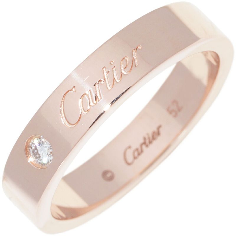 Cartier Ring 18K Pink Gold Diamond 1P (003ct) C De Cartier Ring Engraved Ring