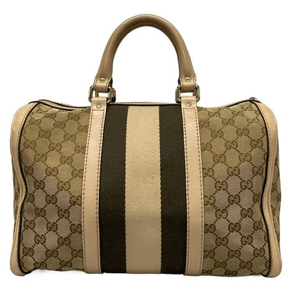 Gucci Handbag GG Pattern 247205 Dark Brown And Beige Mini Boston Leather