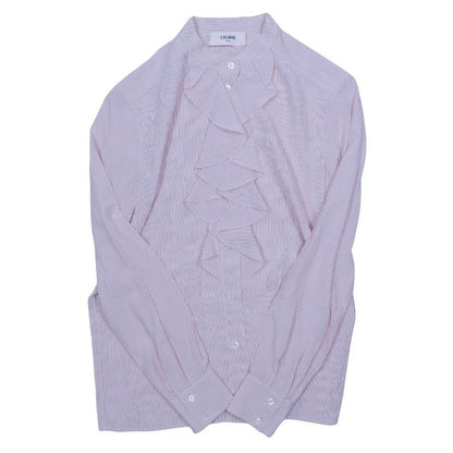 21ss Celine Eddie Period Striped Silk Shirt Long Sleeve Ruffle Blouse Top Edith