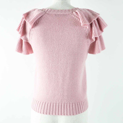 Christian DIOR 344s13bm003 100% Cashmere Frilled Short Sleeve Knit Pink Gray
