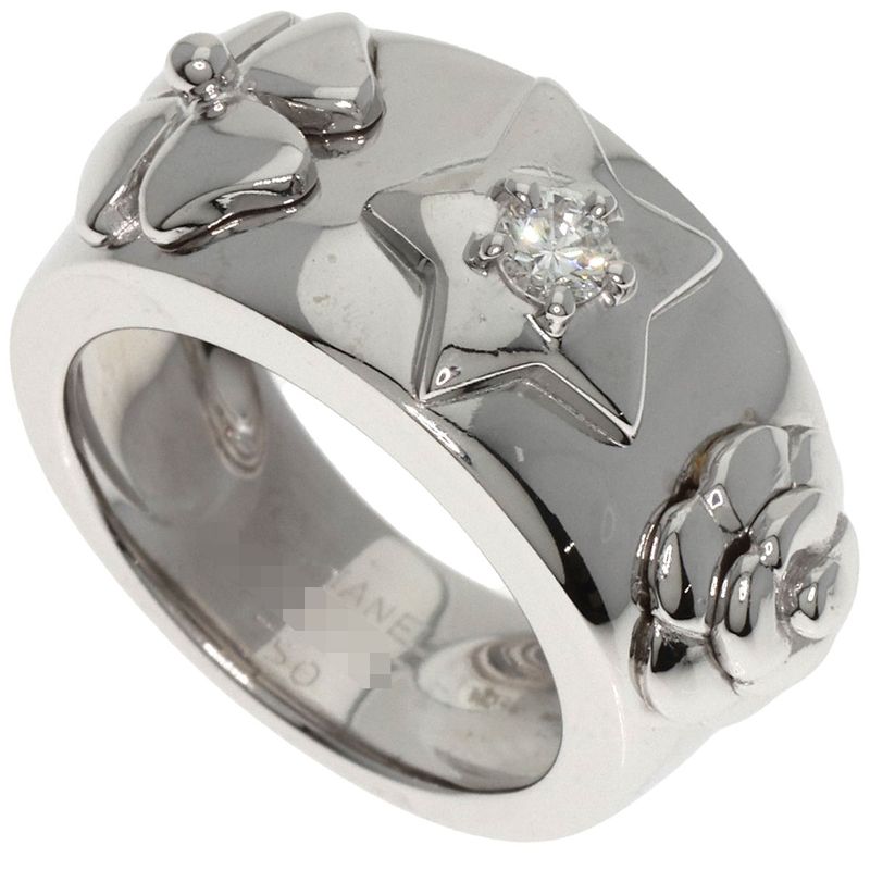 Chanel Three Symbols 1P Diamond Ring 18K White Gold Ladies