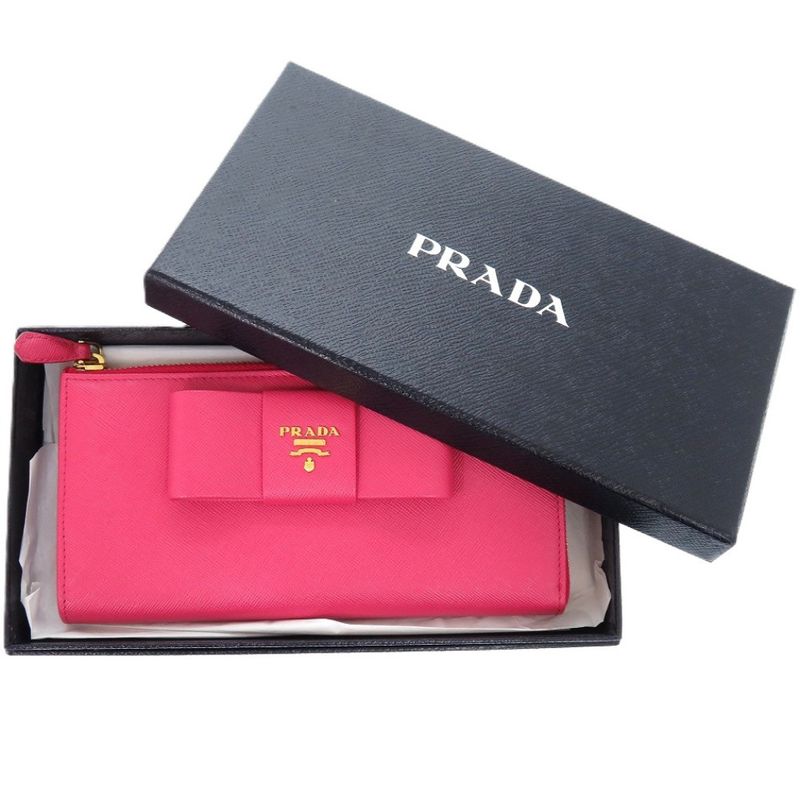 Prada Round Zipper Ribbon 1m0506 Leather Saffiano Leather Peonia 1211 Long