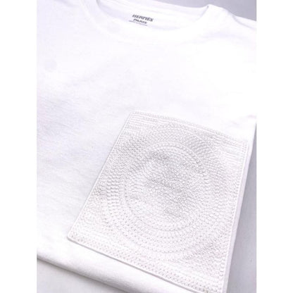 Hermes T-Shirt Embroidered Pocket White Cotton Jersey 100% Cotton 《mosaic》