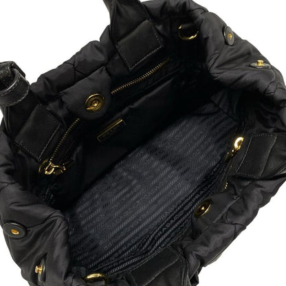 Prada Tote Bag New Tessuto Bomber 1bg005 Black Leather